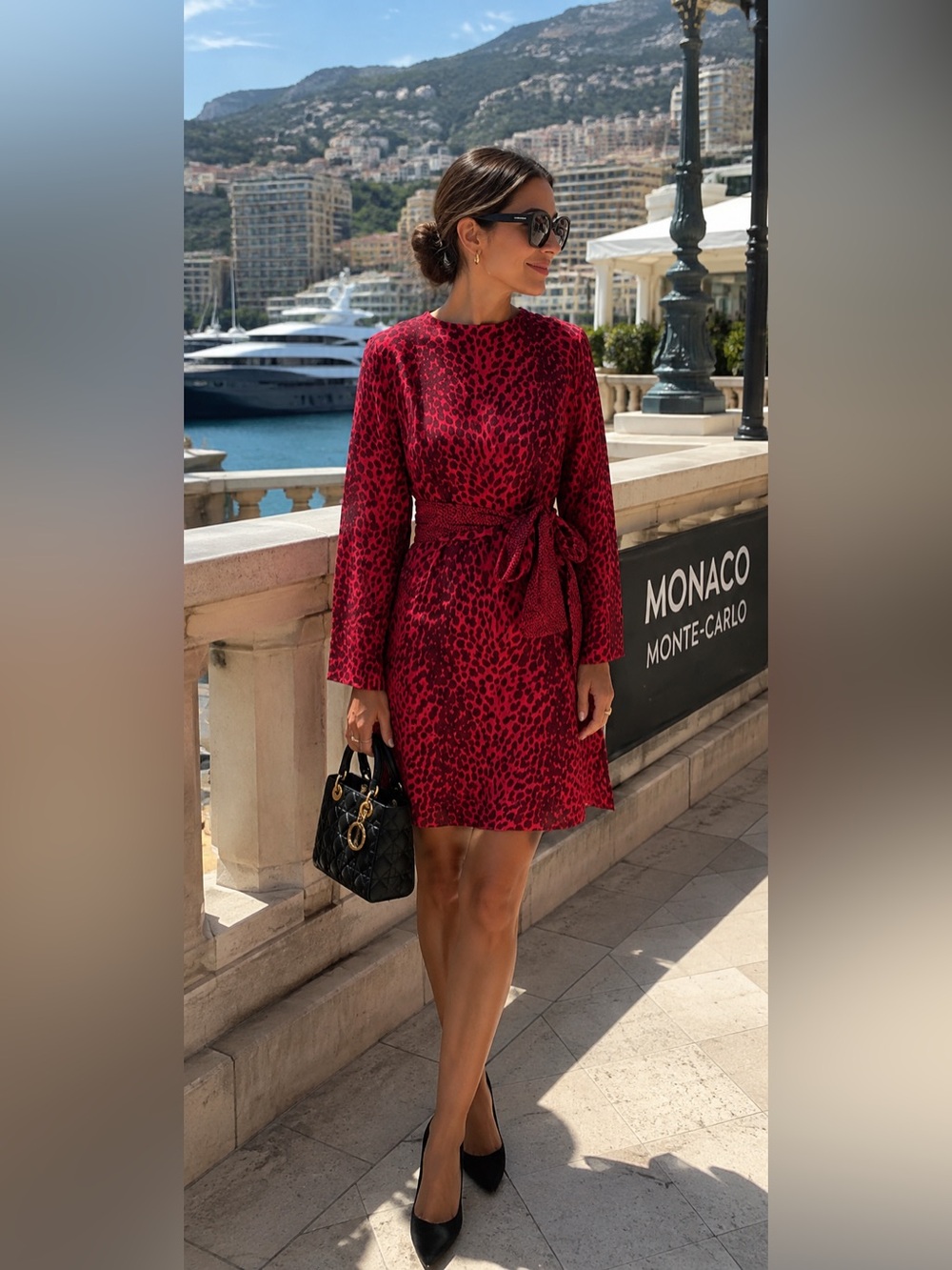 AKRIS Red Leopard Longsleeve Soft Belted Dress 2